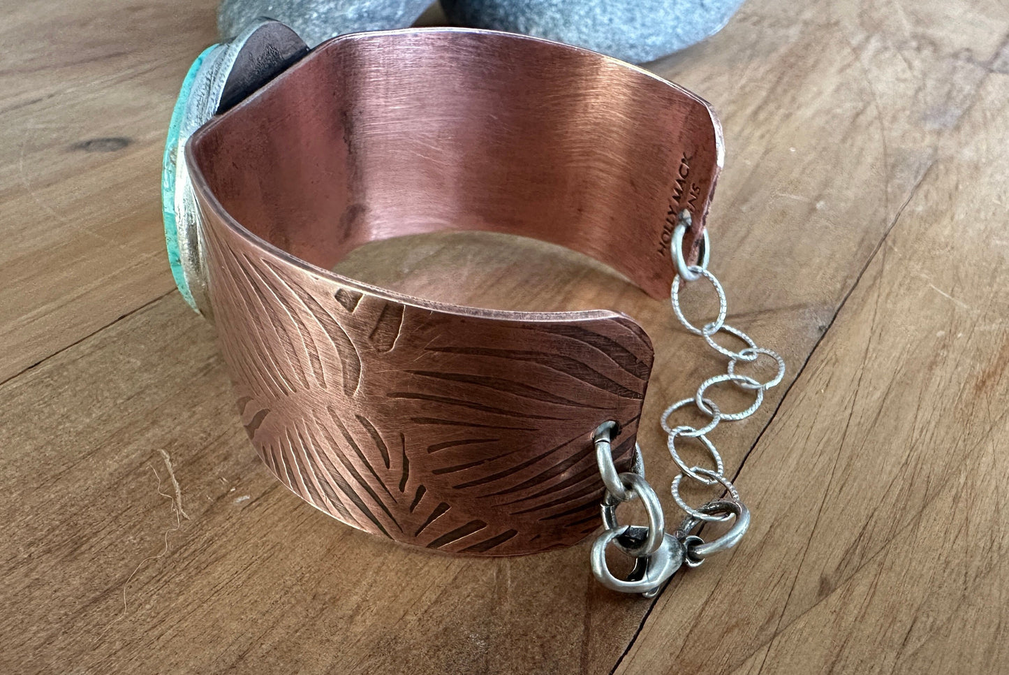 Mixed Metal Copper and Sterling Silver Turquoise Cuff Bracelet