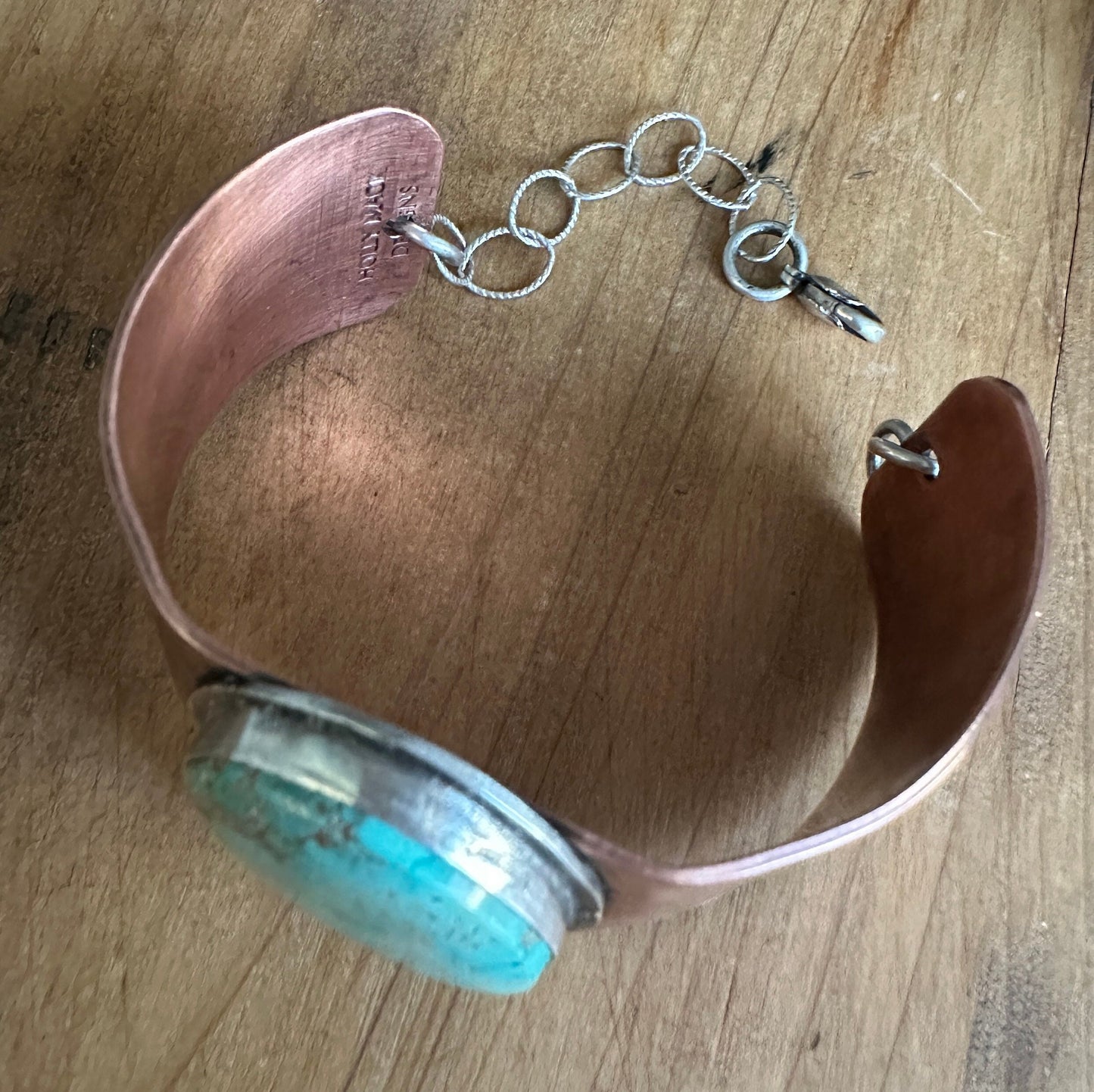 Mixed Metal Copper and Sterling Silver Turquoise Cuff Bracelet