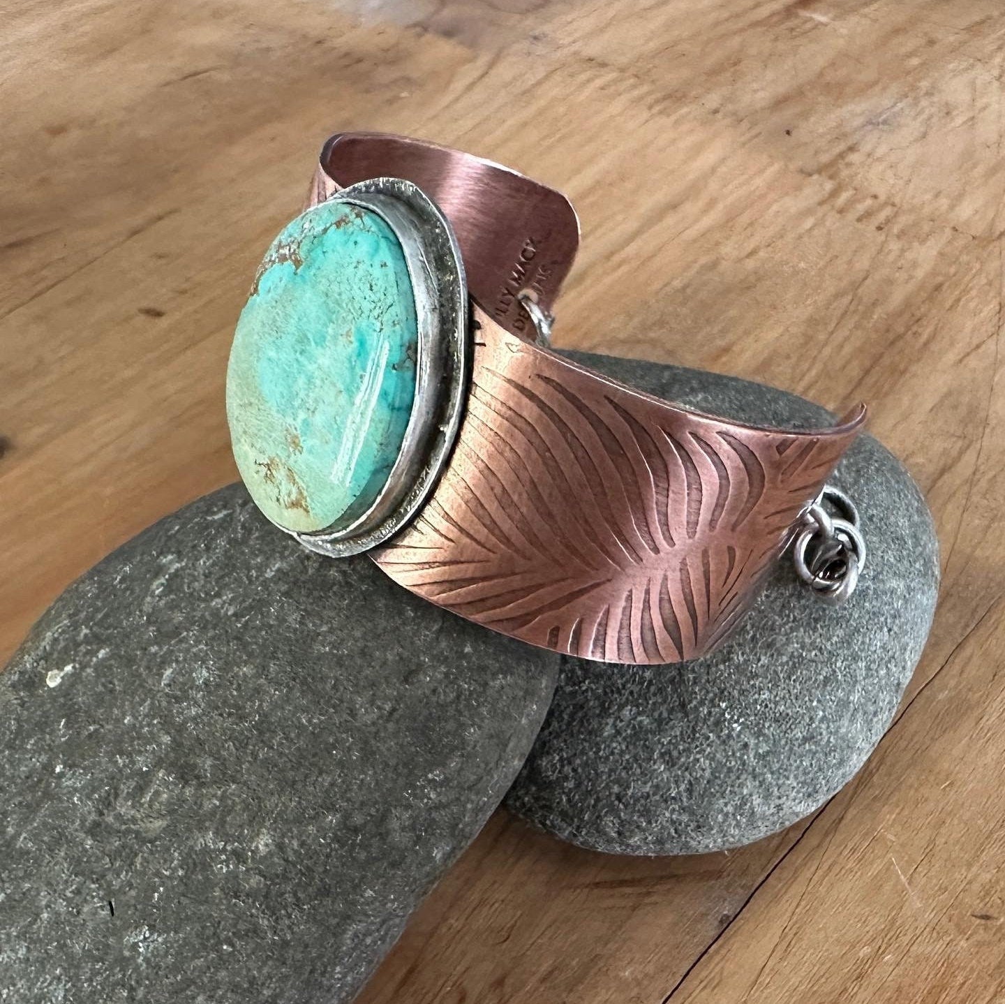 Mixed Metal Copper and Sterling Silver Turquoise Cuff Bracelet