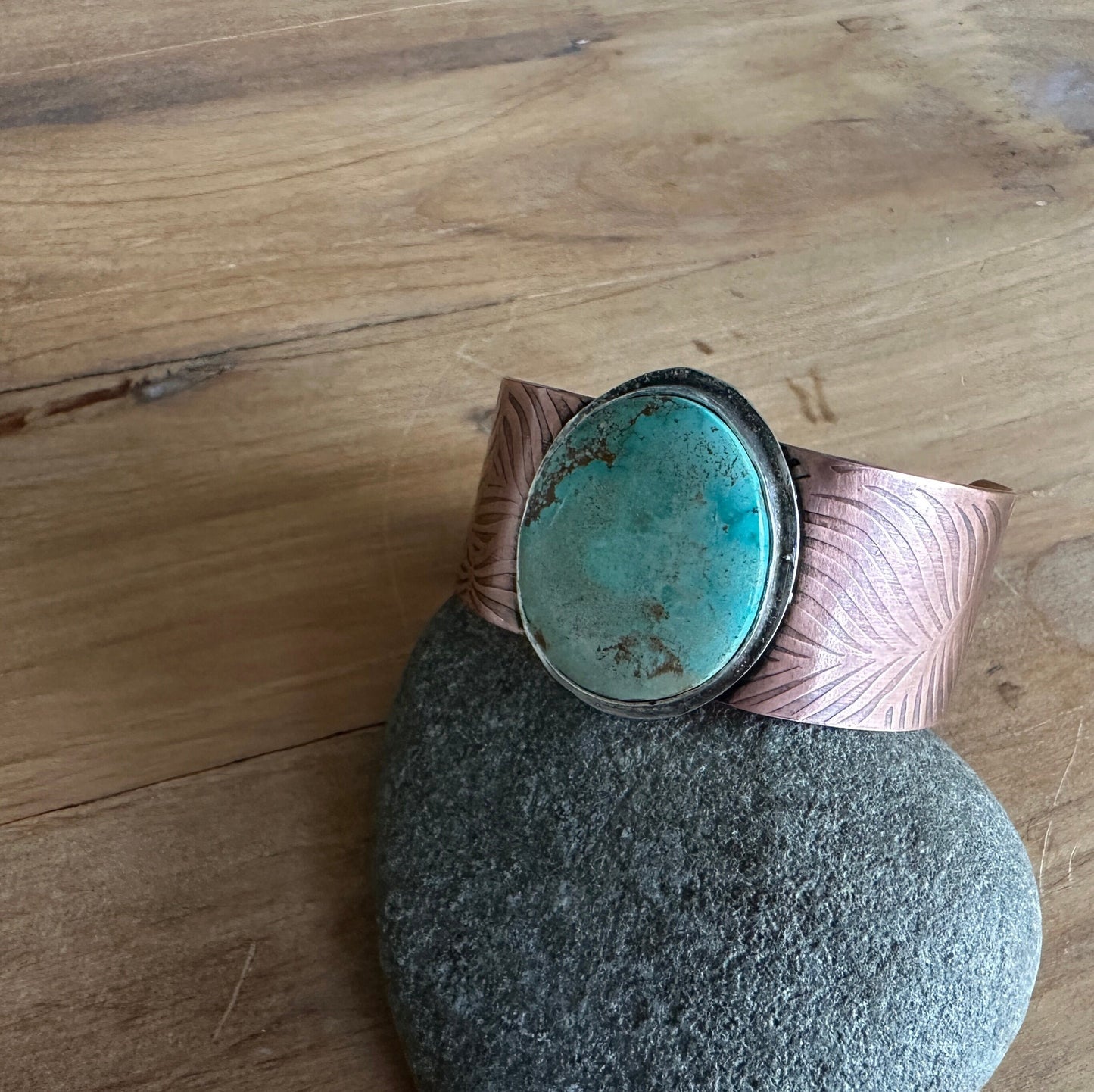 Mixed Metal Copper and Sterling Silver Turquoise Cuff Bracelet