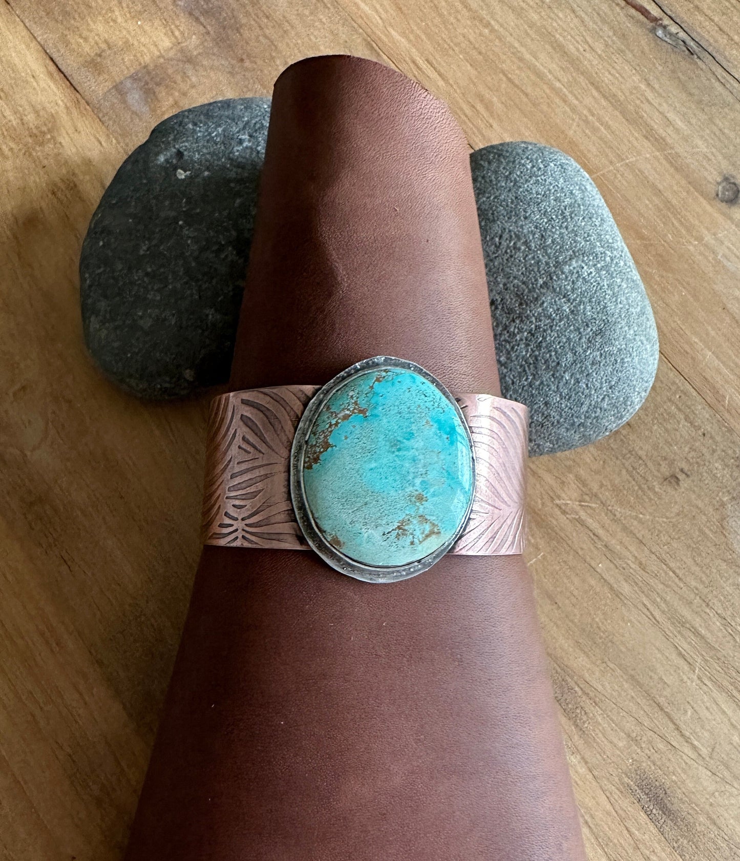 Mixed Metal Copper and Sterling Silver Turquoise Cuff Bracelet