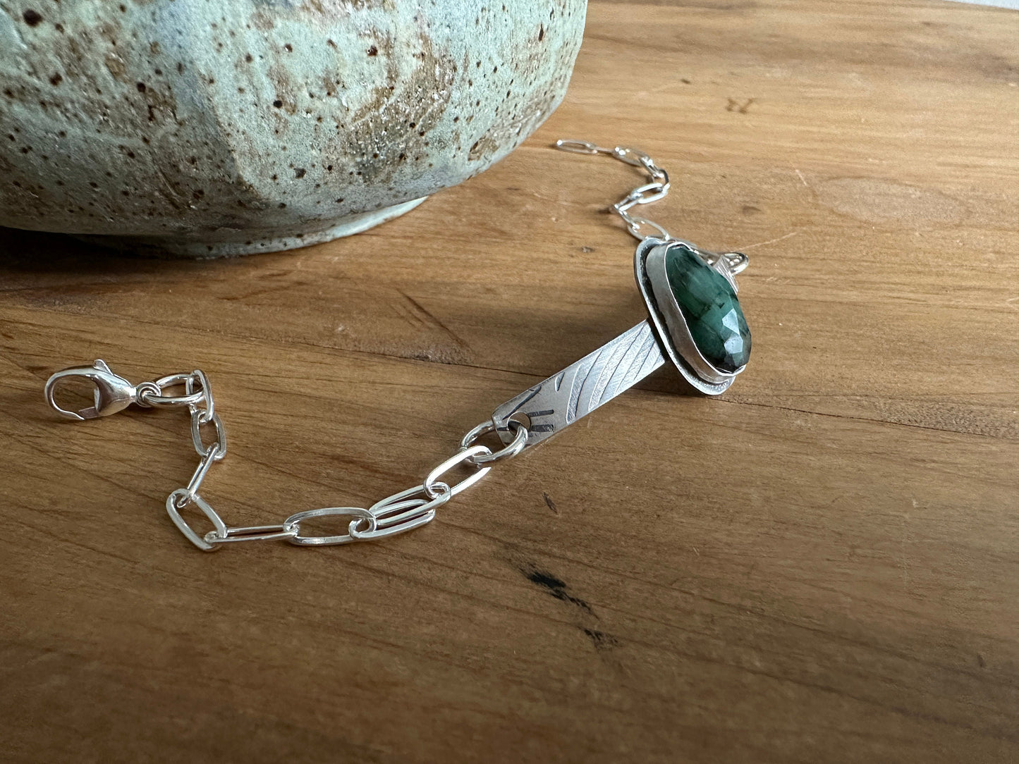 Emerald bracelet, sterling silver emerald bracelet, emerald link bracelet, sterling silver bracelet