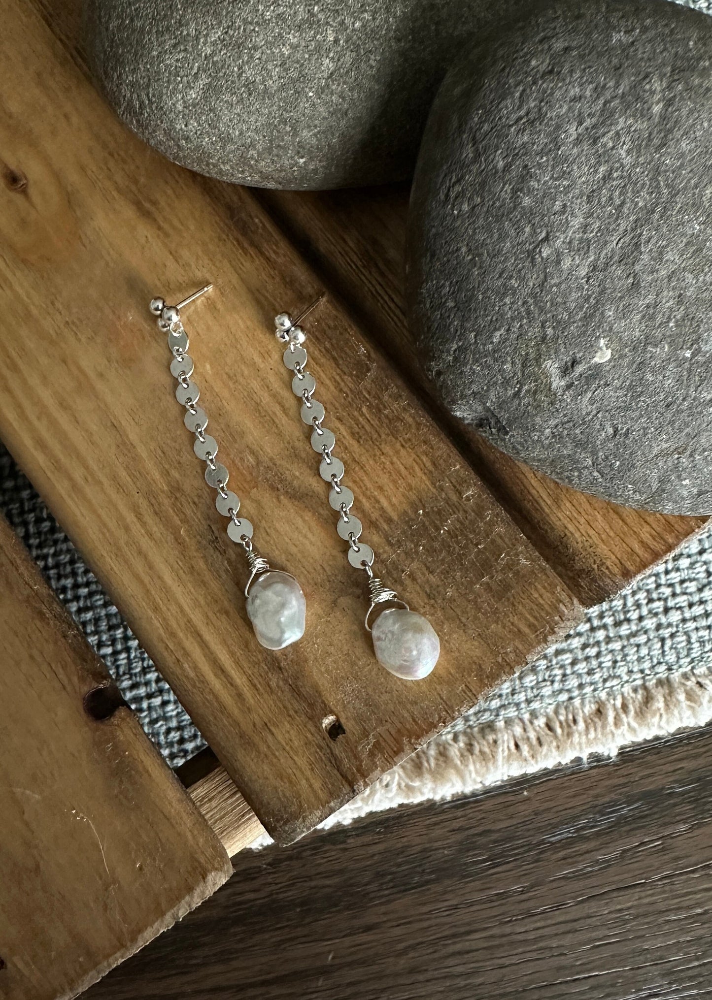Keshi pearl dangle stud earrings, pearl earrings, keshi pearl earrings, sterling silver stud earrings