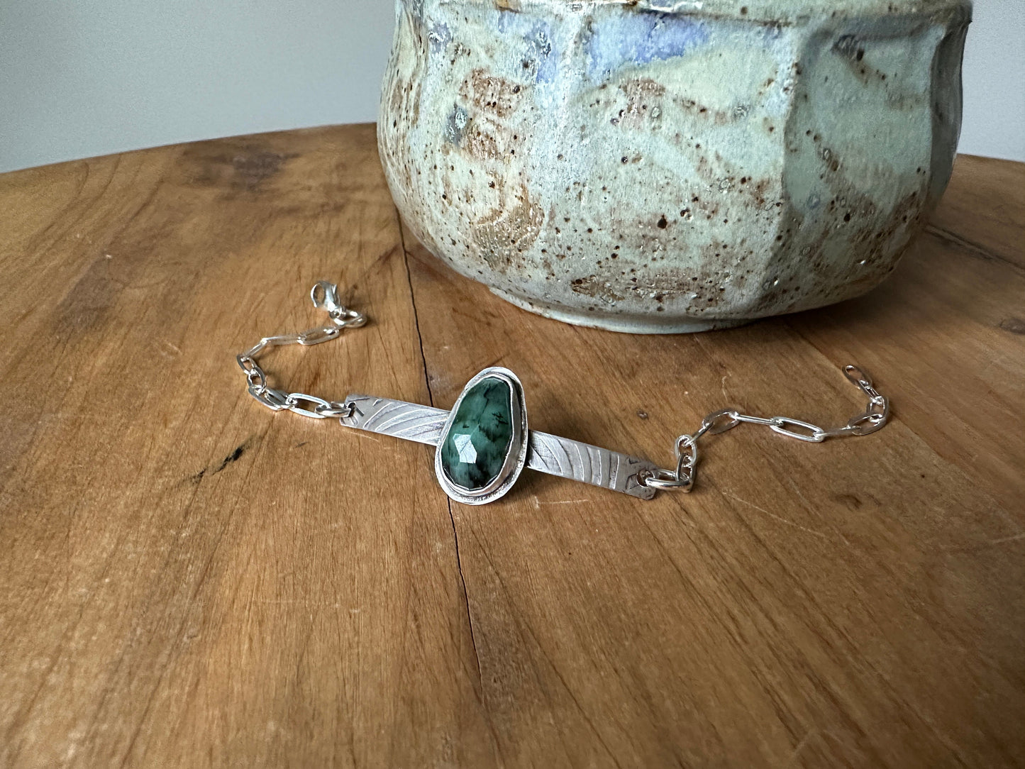 Emerald bracelet, sterling silver emerald bracelet, emerald link bracelet, sterling silver bracelet