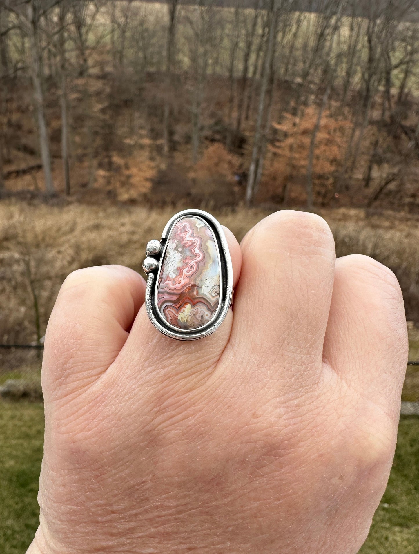 Crazy lace agate and sterling silver ring, ring, statement ring, rustic jewelry