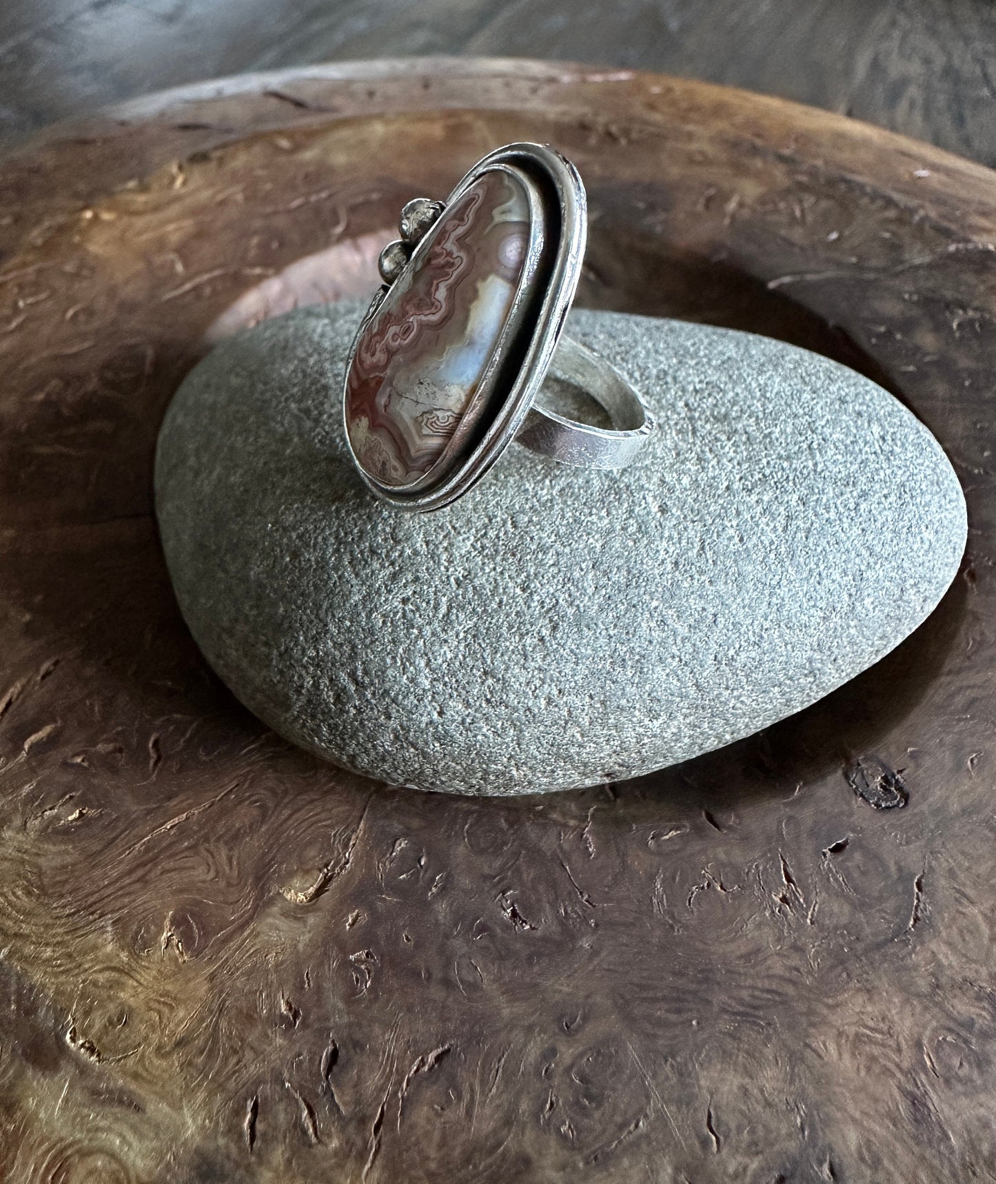 Crazy lace agate and sterling silver ring, ring, statement ring, rustic jewelry