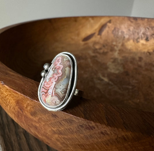 Crazy lace agate and sterling silver ring, ring, statement ring, rustic jewelry