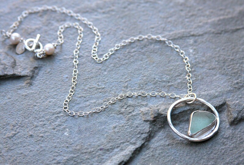 Sea glass necklace, Sea glass pendant, Sea glass, sea foam, blue, beach glass jewelry, sea glass jewelry, sterling silver, beach jewelry