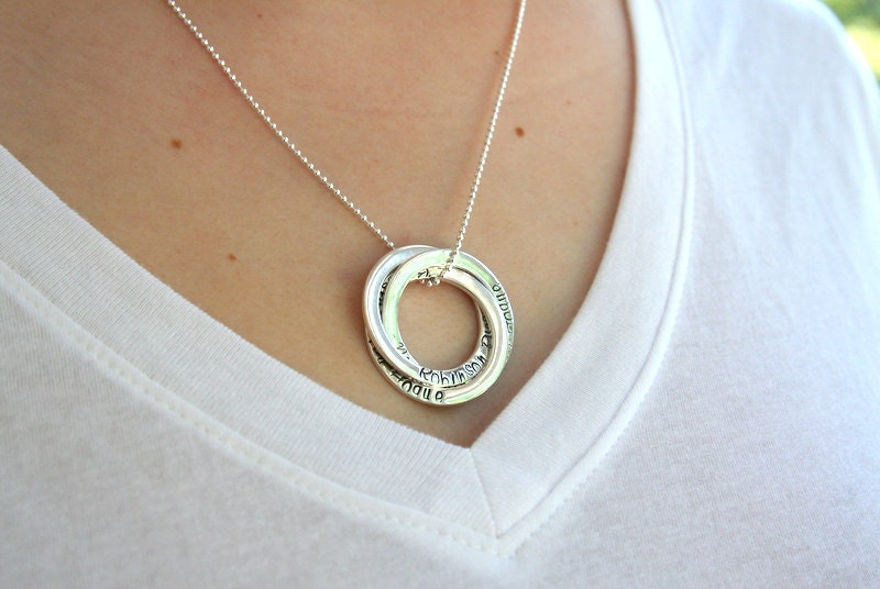 Russian ring necklace, 3 ring necklace, hand stamped, personalized, name necklace, sterling silver, Mom jewelry, Grand mom jewelry, gift